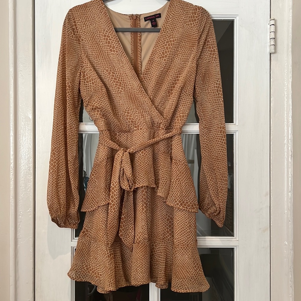Material Girl Animal Print Wrap Ruffle Dress